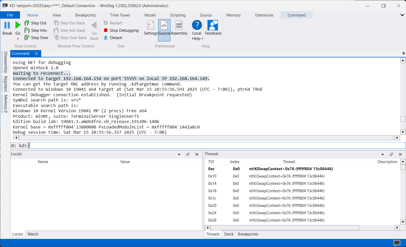 WinDbg breakpoint view